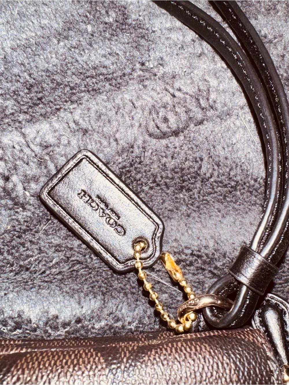 Coach Black & Brown Leather Signature Wristlet Charm